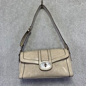 Strada Faux Leather Shoulder Bag Cream Baguette Adjustable Strap Magnet Closure